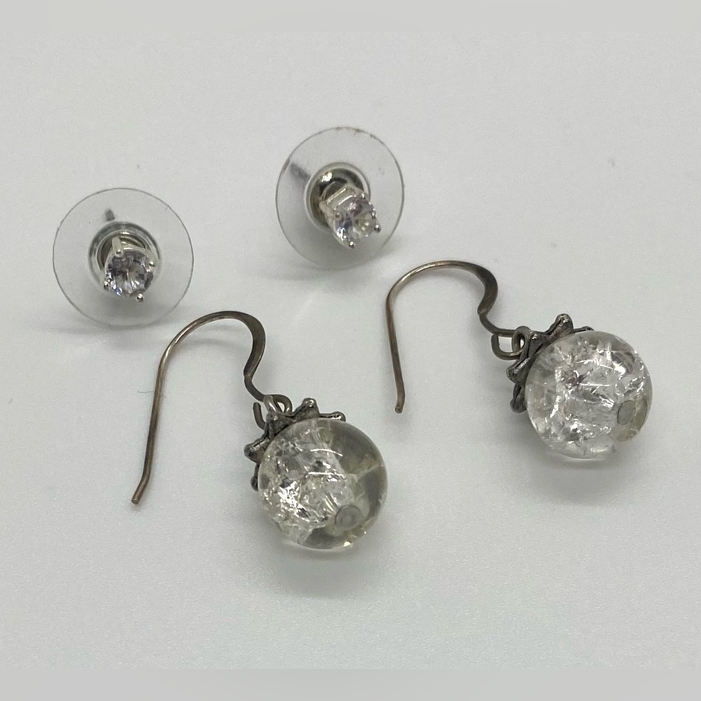 Silver Crystal Drop Dangle Rhinestone Stud Earrings Boho Fall Eclectic Festival - Picture 3 of 12